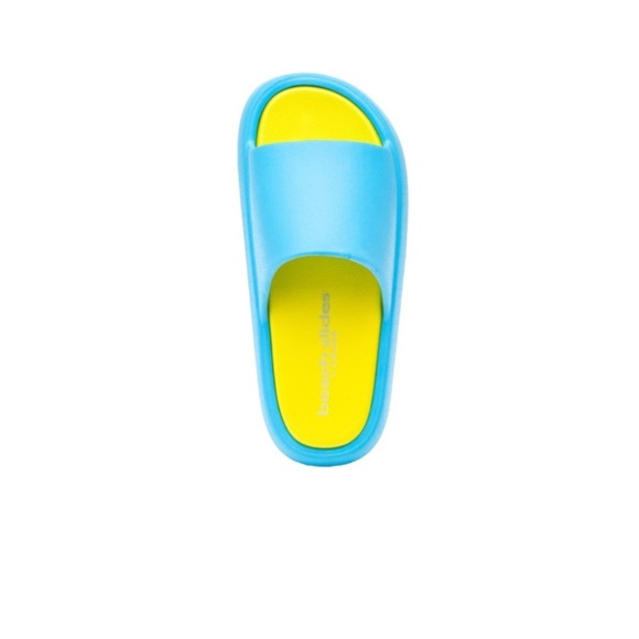 NIB Beach Slides by J/SLIDES Sz8 Turquoise/Yellow SQUISH - Picture 5 of 10